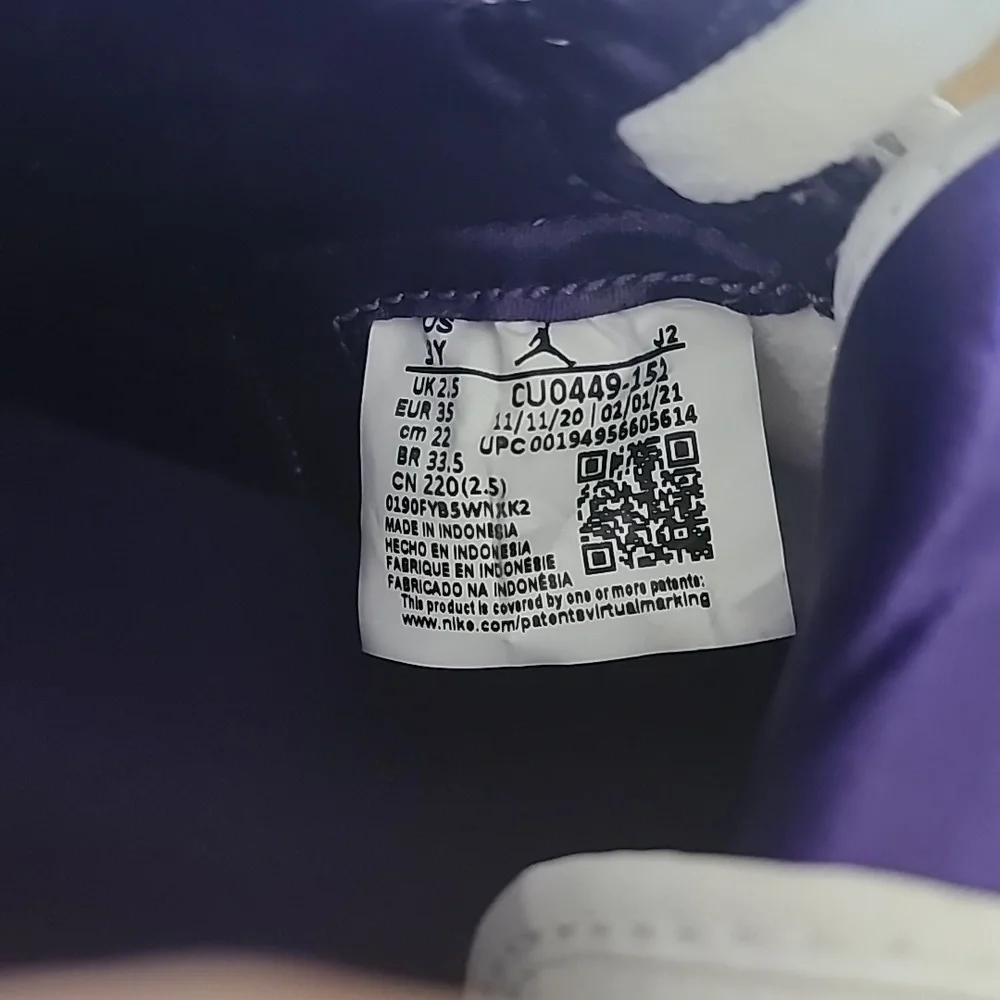 Nike Air Jordan 1 High Court Purple White Youth 3Y Sneakers CU0449-151